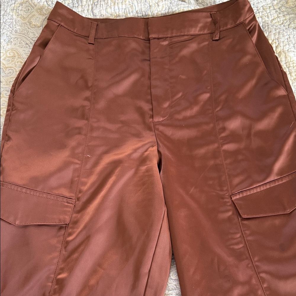 House of Harlow 1960 Satin Trousers in Rich Brown